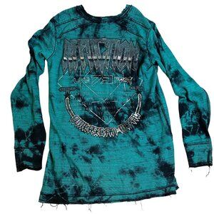 Affliction Men's Long Sleeve Thermal Shirt L Tie-Dye Distressed Graphic